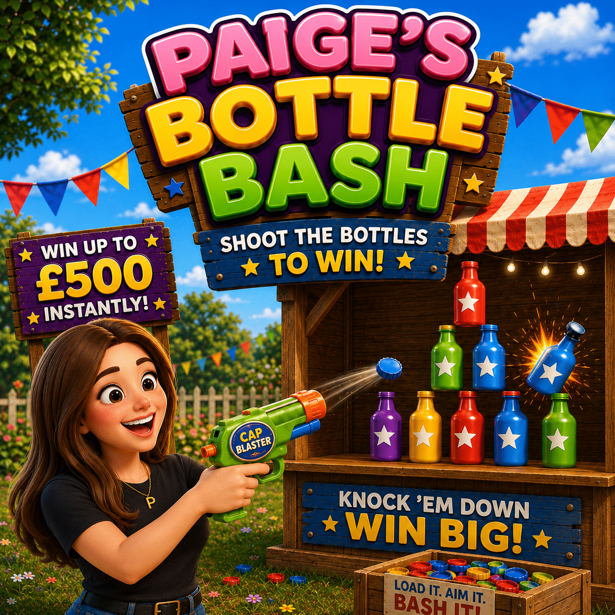 Paiges Bottle Bash – Shoot The Bottles To Win!